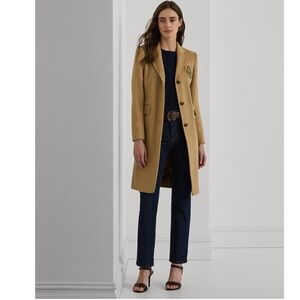 Lauren Ralph Lauren Camel Single-Breasted Wool Coat with Crest new size 6  #16